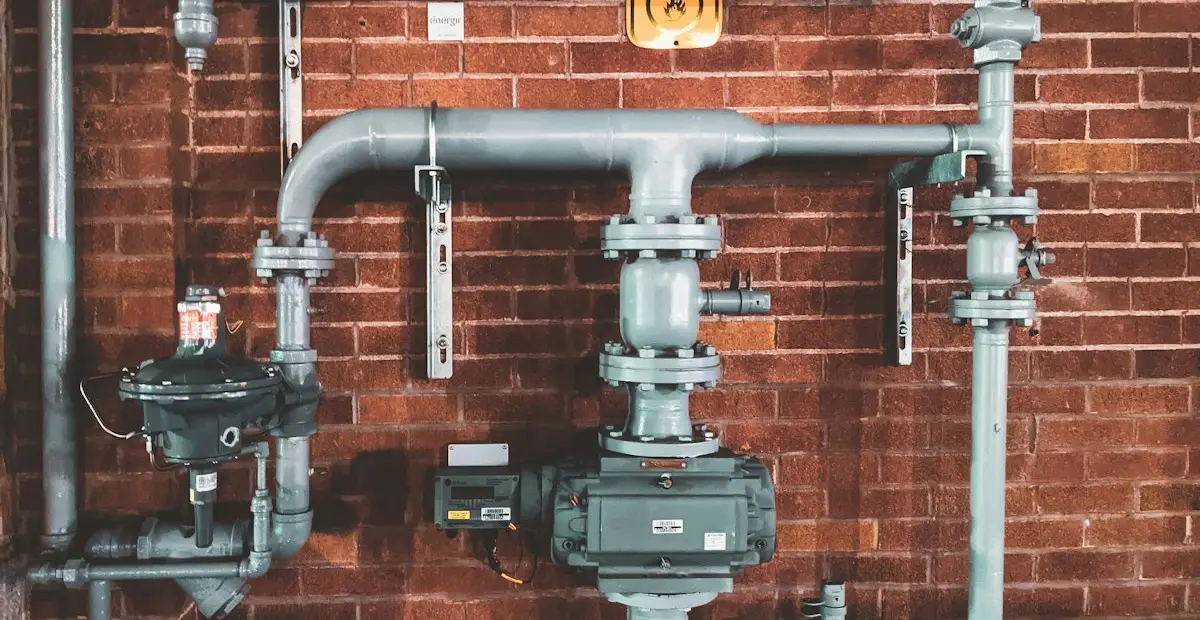 Large drain and vent pipes on a brick wall